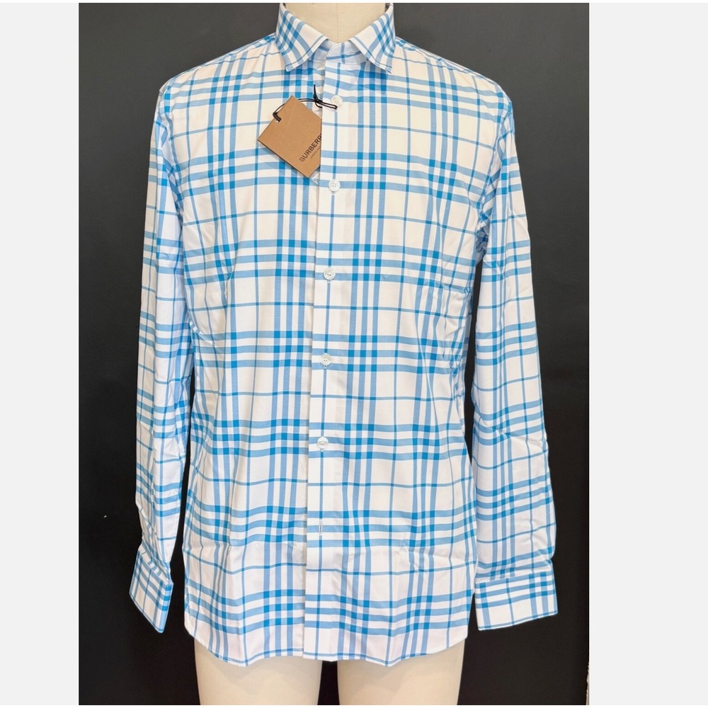 BURBERRY‎ Check Long Sleeve Shirt Classic White/BLue M,